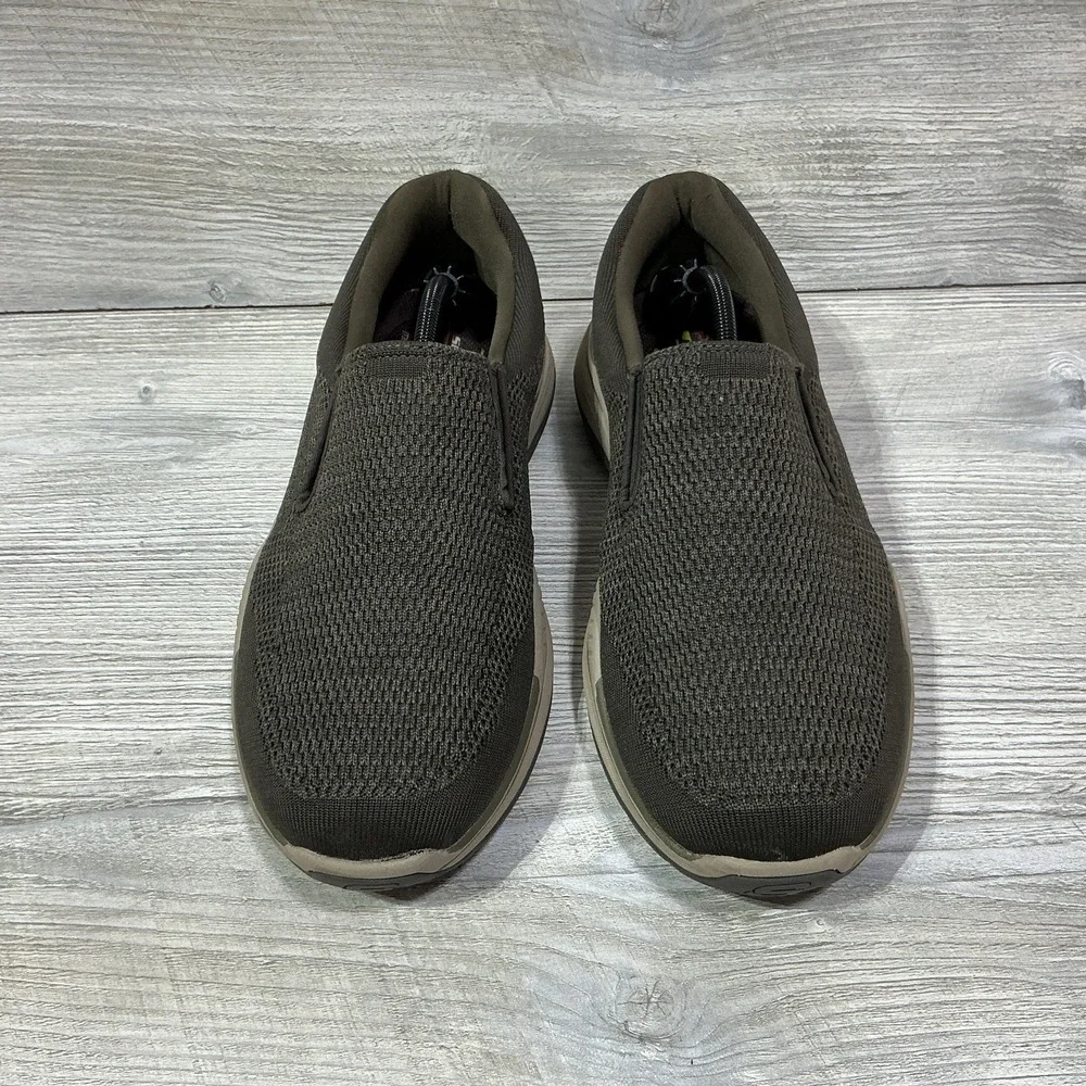 Skechers Relaxed Fit Memory Foam Shoes Mens 12 Olive Brown Slip On 204000 OLBR